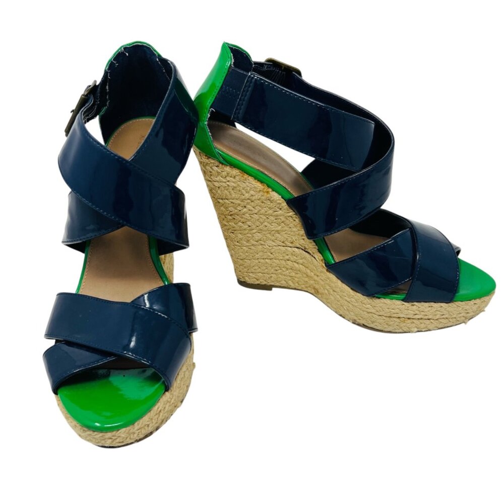 Colorblock Patent Vinyl Espadrille Rope Wedges 8.5